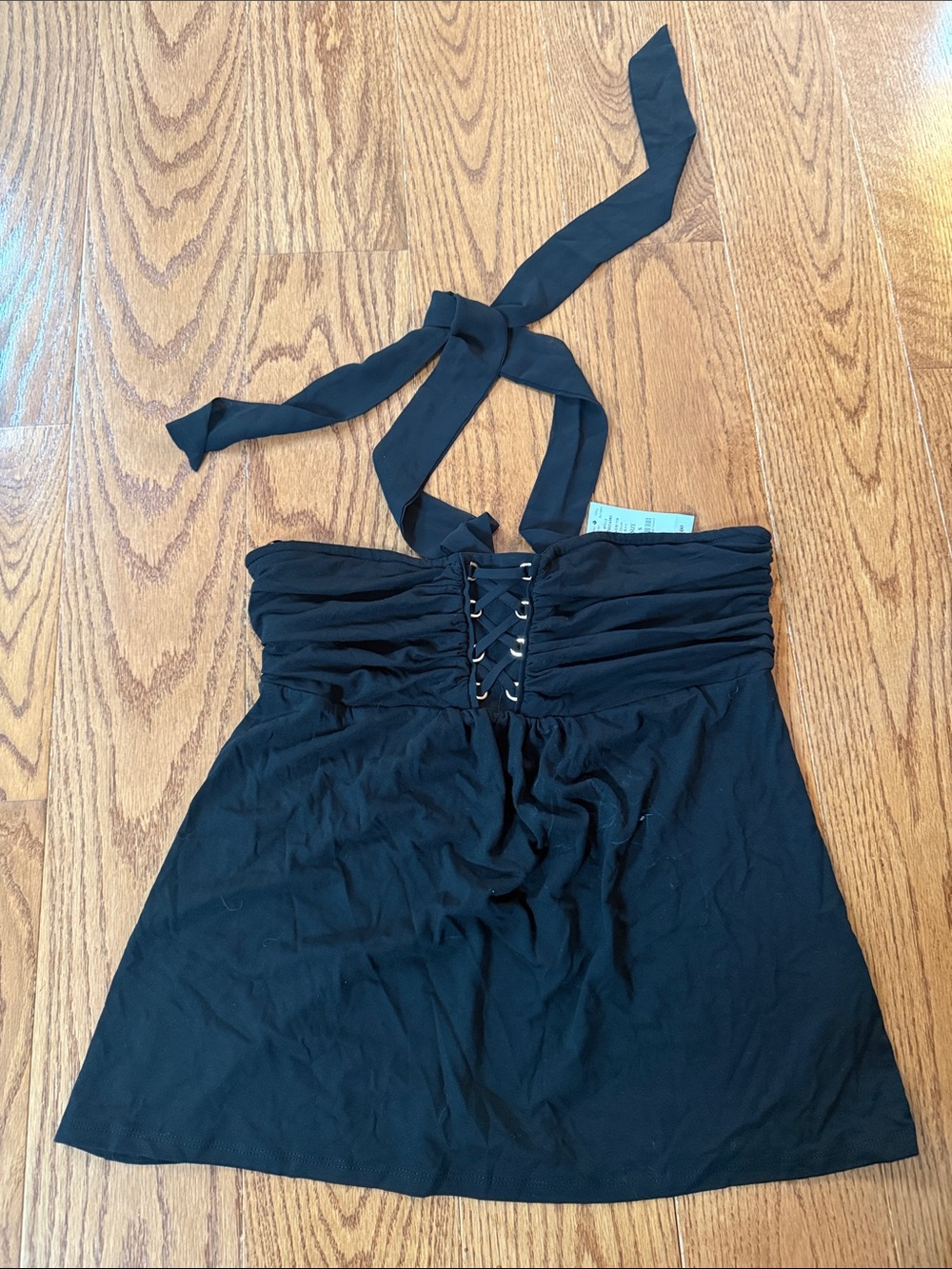 White House Black Market Black Halter Tie Corset-Style Camisole
